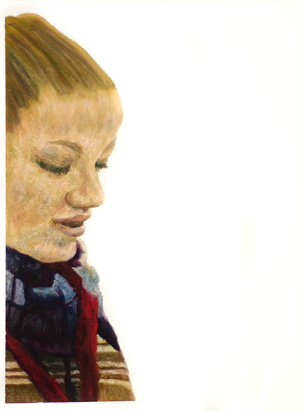 painting of a woman looking down - flavia bernardes art