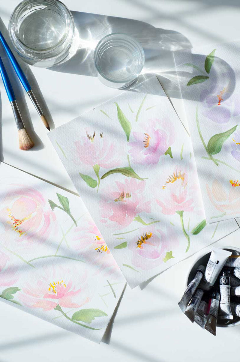 Watercolor peonies paintings