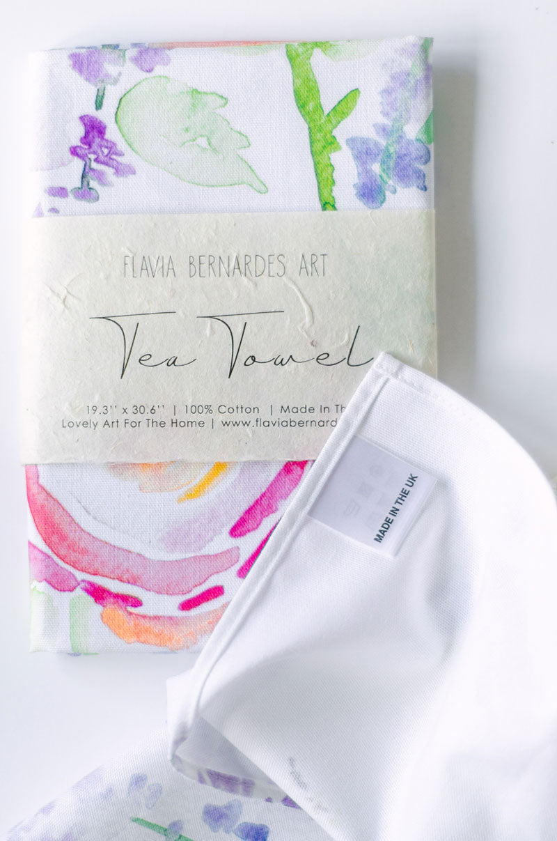 Delicate floral watercolor tea towel Flavia Bernardes Art