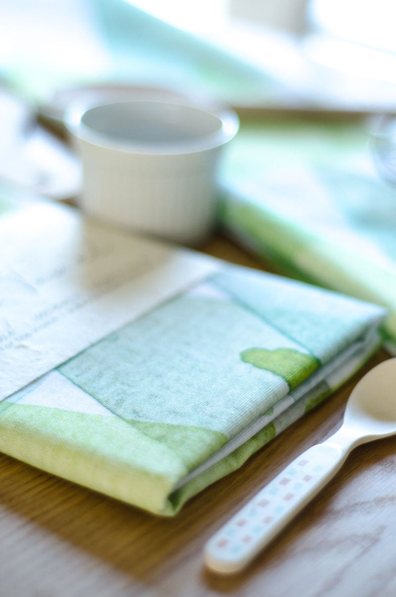 Green geometric watercolor dish towel Flavia Bernardes Art