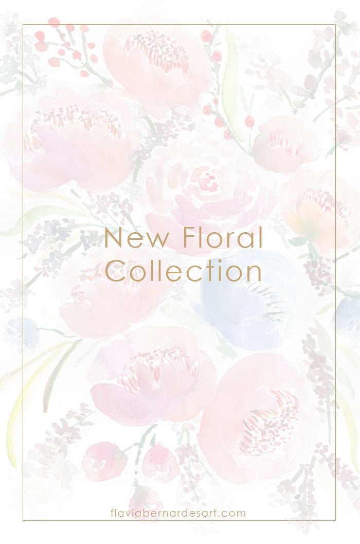 new floral collection watercolor flowers wall art - flavia bernardes art