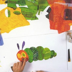 Eric Carle demonstrates making a collage from colored tissues
