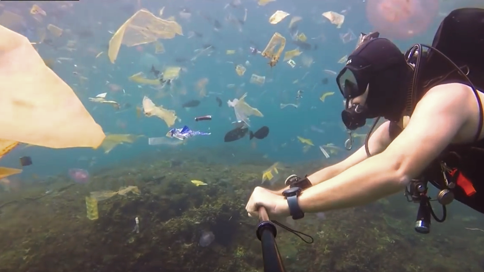 Rich Horner buceando entre basura en la costa de Bali (vídeo).
