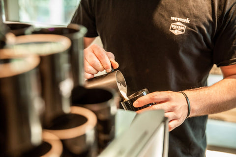 WeWork x Volcano barista pouring coffee photo Charlie McKay