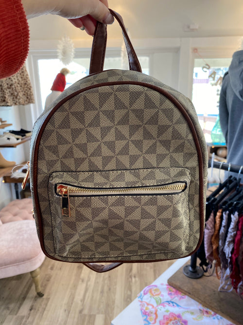 Brynn Geometric Taupe Mini Backpack