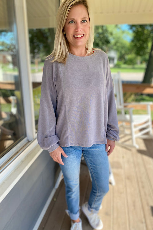 Collins Dusty Gray Reverse Stitch Top