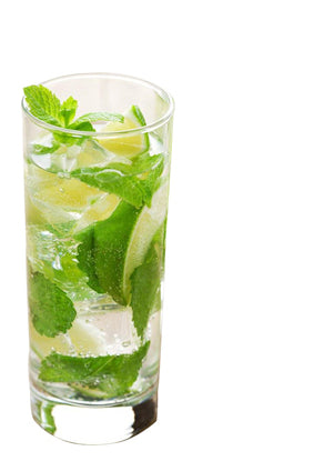 iced mint green tea in clear glass