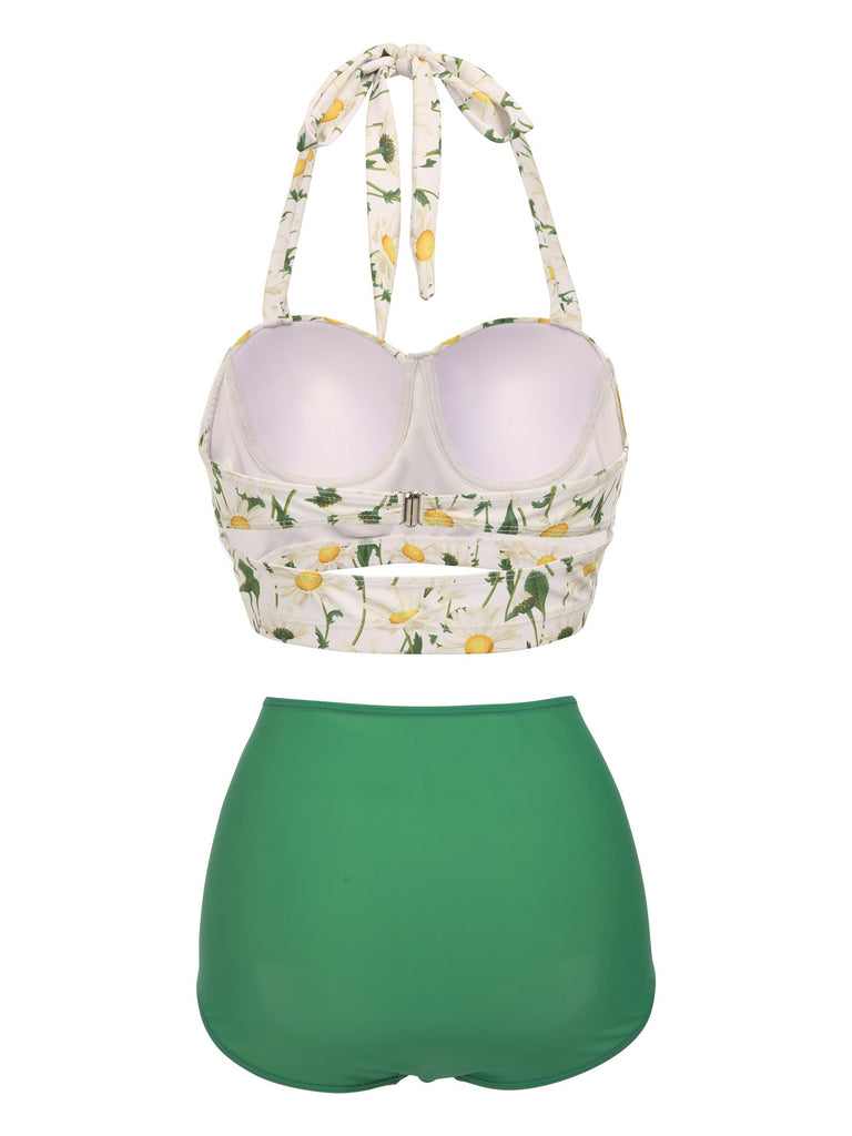 [Pre-sale] [Plus Size] 1950s Floral Halter Lace-up Bikini Set