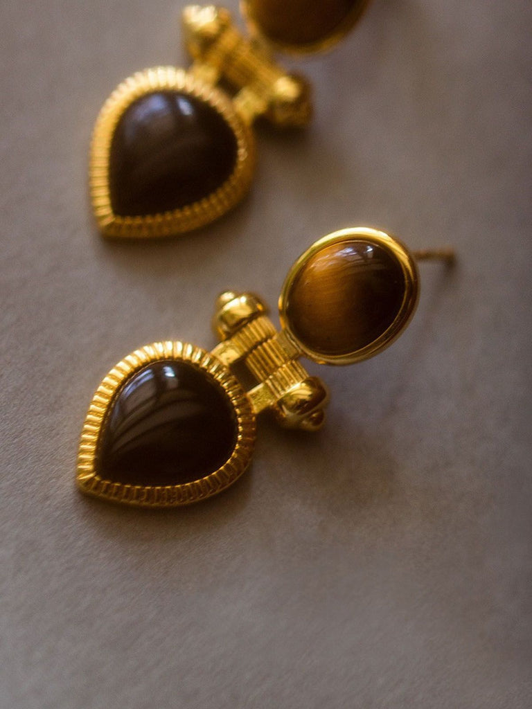 Brown & Black Retro Water Drop Earrings