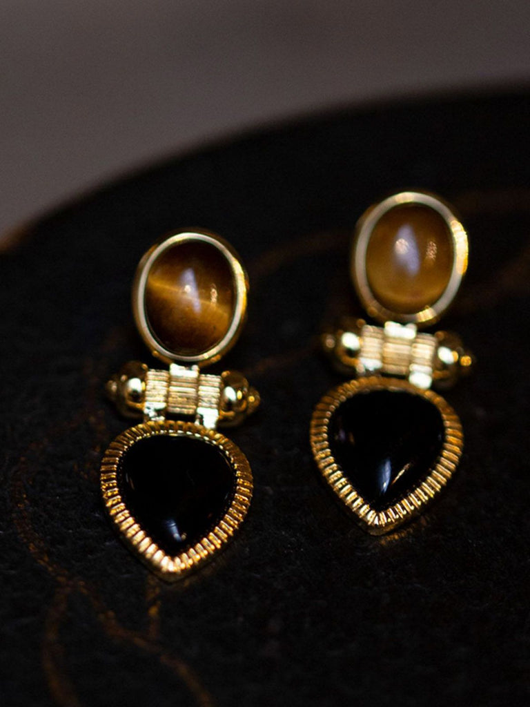 Brown & Black Retro Water Drop Earrings