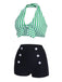 [Pre-sale] [Plus Size] Green 1950s Retro Halter Stripes Bikini Set