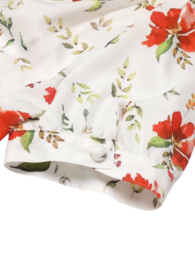 [Pre-Sale] 1940s Beige Puff Sleeve Floral Lapel Blouse