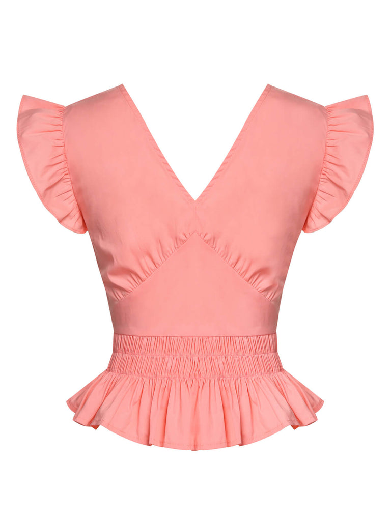 [Pre-Sale] 1940s Pink V-Neck Flare Sleeves Blouse