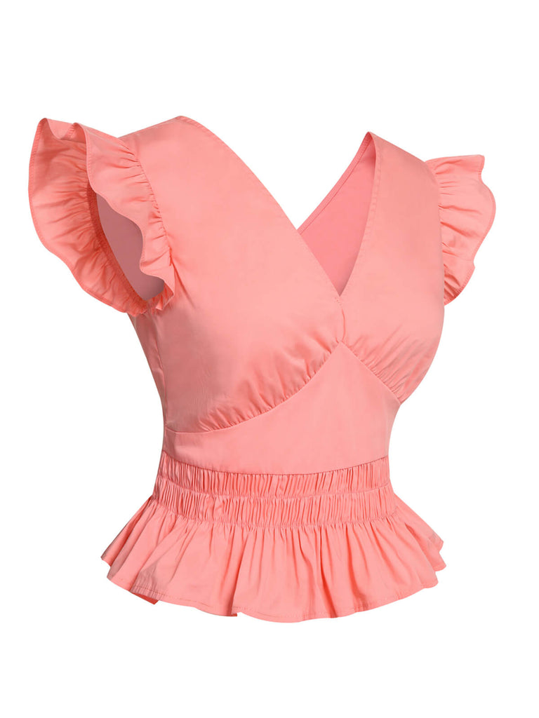 [Pre-Sale] 1940s Pink V-Neck Flare Sleeves Blouse