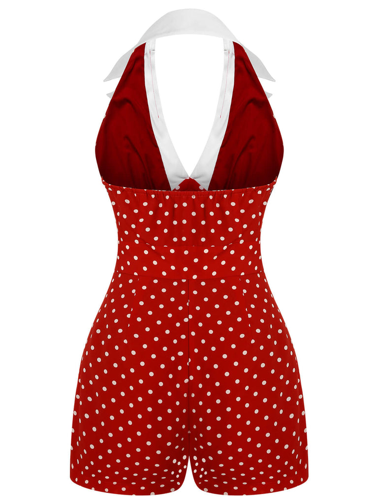 [US Warehouse] Red 1950s Halter Polka Dot Romper