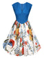[Pre-sale] Blue 1950s Floral Chiffon V-neck Dress