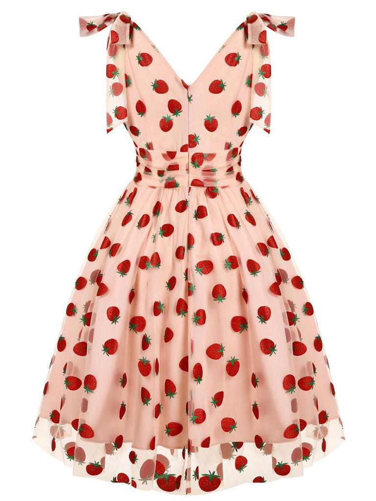[Pre-sale] Pink 1950s Strawberry Mesh Swing Dress