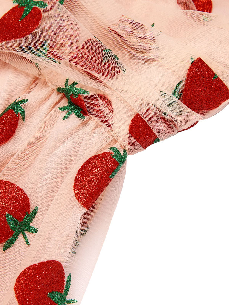 [Pre-sale] Pink 1950s Strawberry Mesh Swing Dress
