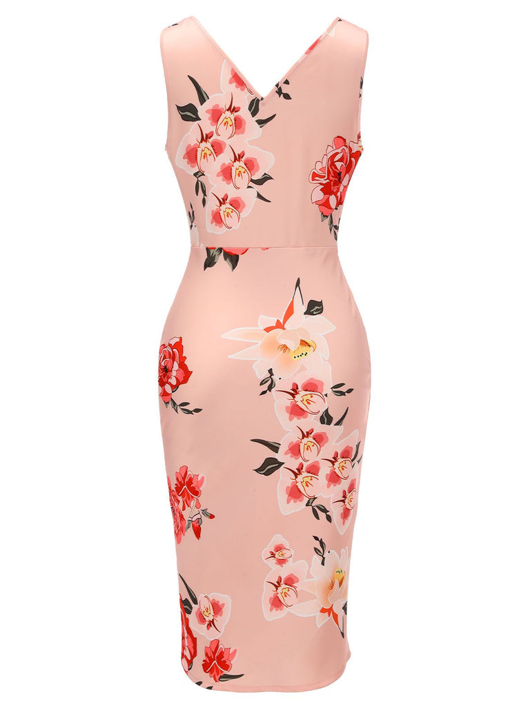 [Pre-sale] Pink 1950s V-neck Wrap Floral Pencil Dress