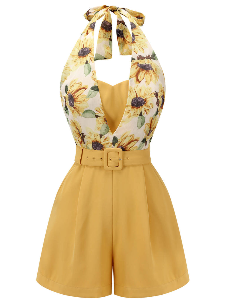 [Pre-Sale] Yellow 1950s Sunflower Halter Romper