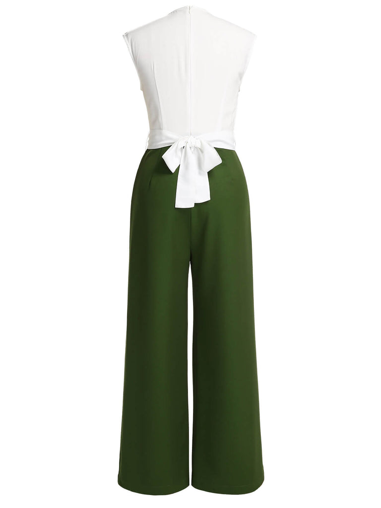 [Pre-Sale] White & Dark Green 1930s Back Bow Jumpsuit