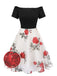 [Pre-Sale] Black 1950s Rose Off-Shoulder Swing Dress