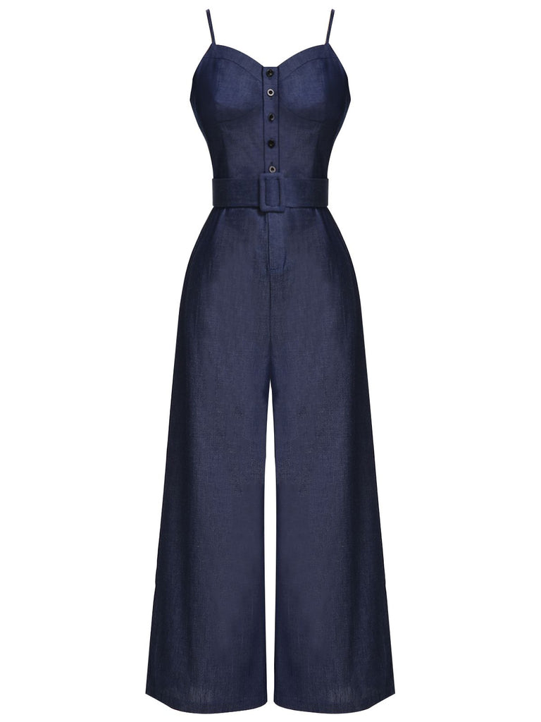 [Pre-sale] Navy Blue 1930s Cowboy Solid Strap Jumpsuit