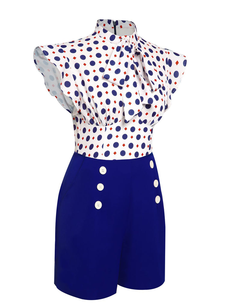 [Pre-Sale] Blue 1950s Polka Dot Buttoned Romper