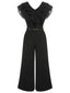 Black 1930s Muslin Patchwork Belted Jumpsuit