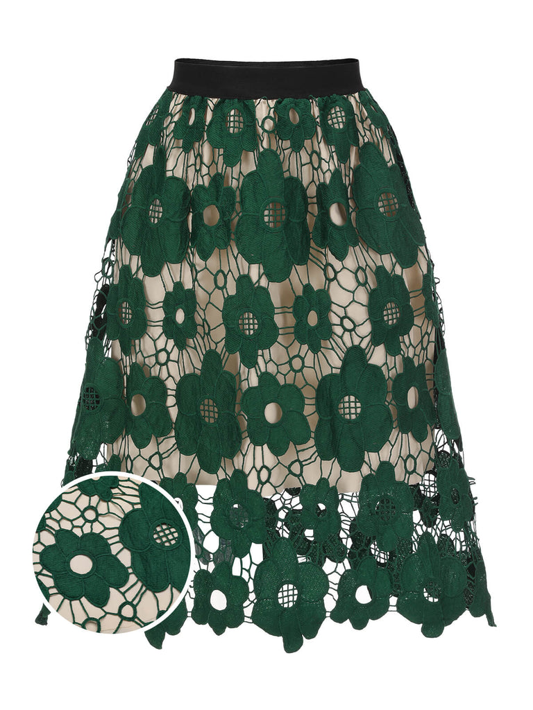 1950s Floral Hollowed-out A-Line Skirt