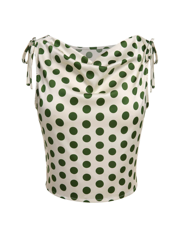 [Pre-Sale] Green 1950s Polka Dots Sleeveless Blouse