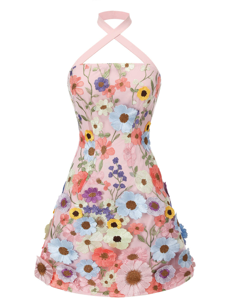 [Pre-Sale] Pale Pink 1960s 3D Flower Mini Dress