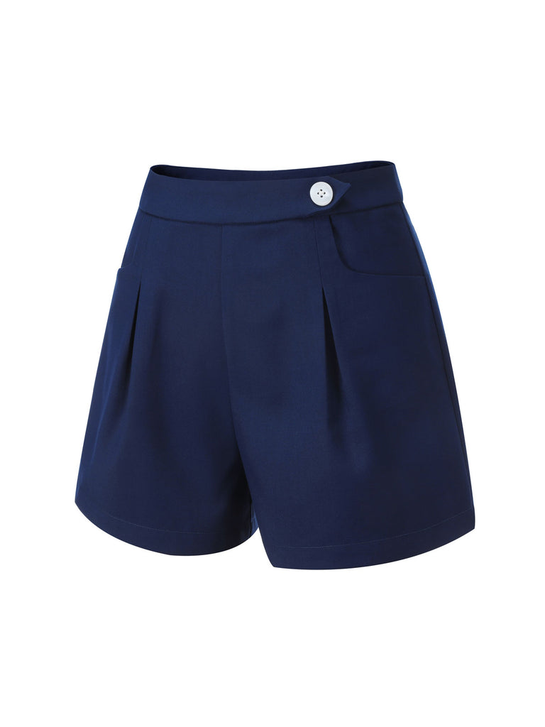 [Pre-Sale] Navy Blue 1950s Solid Button Shorts