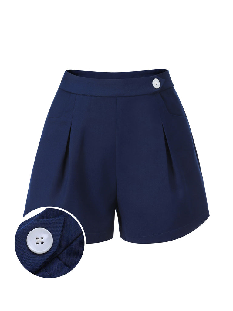 [Pre-Sale] Navy Blue 1950s Solid Button Shorts