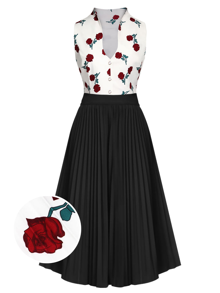 [Pre-Sale] 2PCS 1950s White Roses Top & Black Skirt