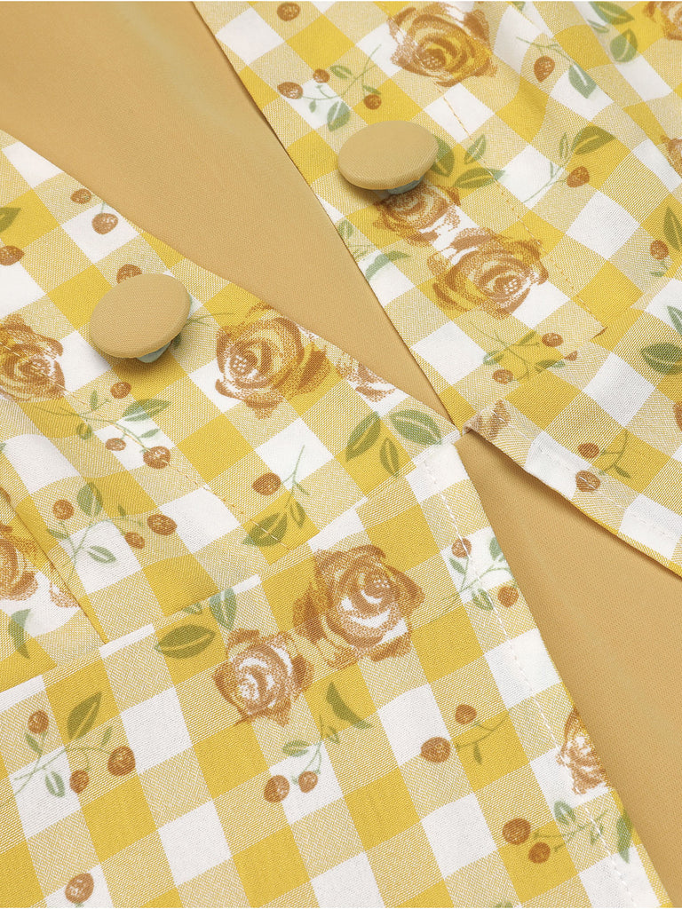 [Pre-Sale] Yellow 1950s Plaid Rose Panel Raglan Dress