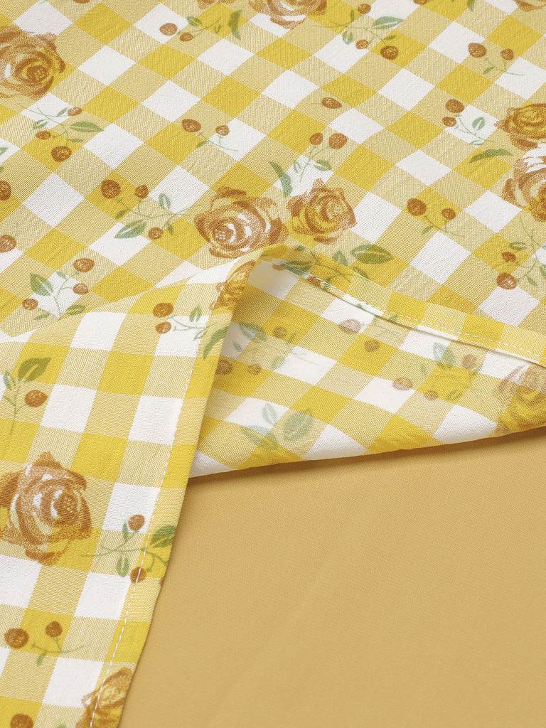 [Pre-Sale] Yellow 1950s Plaid Rose Panel Raglan Dress