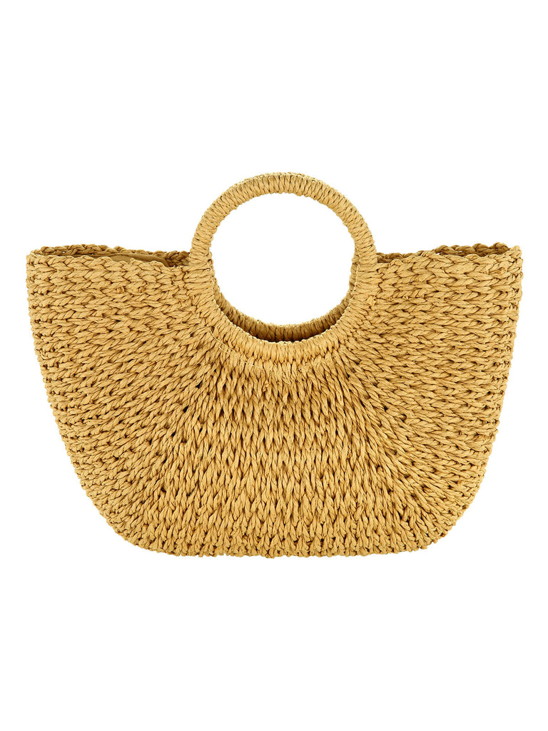 Half-Moon Hand Woven Straw Handbag