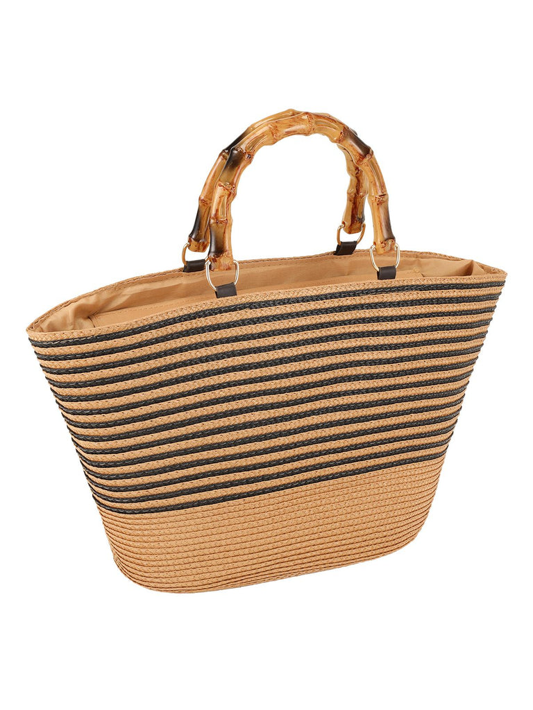 Brown Vintage Straw Stripe Basket Bag