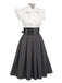 [US Warehouse] White & Gray 1950s Lace-Up Swing Dress