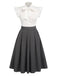 [US Warehouse] White & Gray 1950s Lace-Up Swing Dress