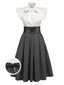 [US Warehouse] White & Gray 1950s Lace-Up Swing Dress