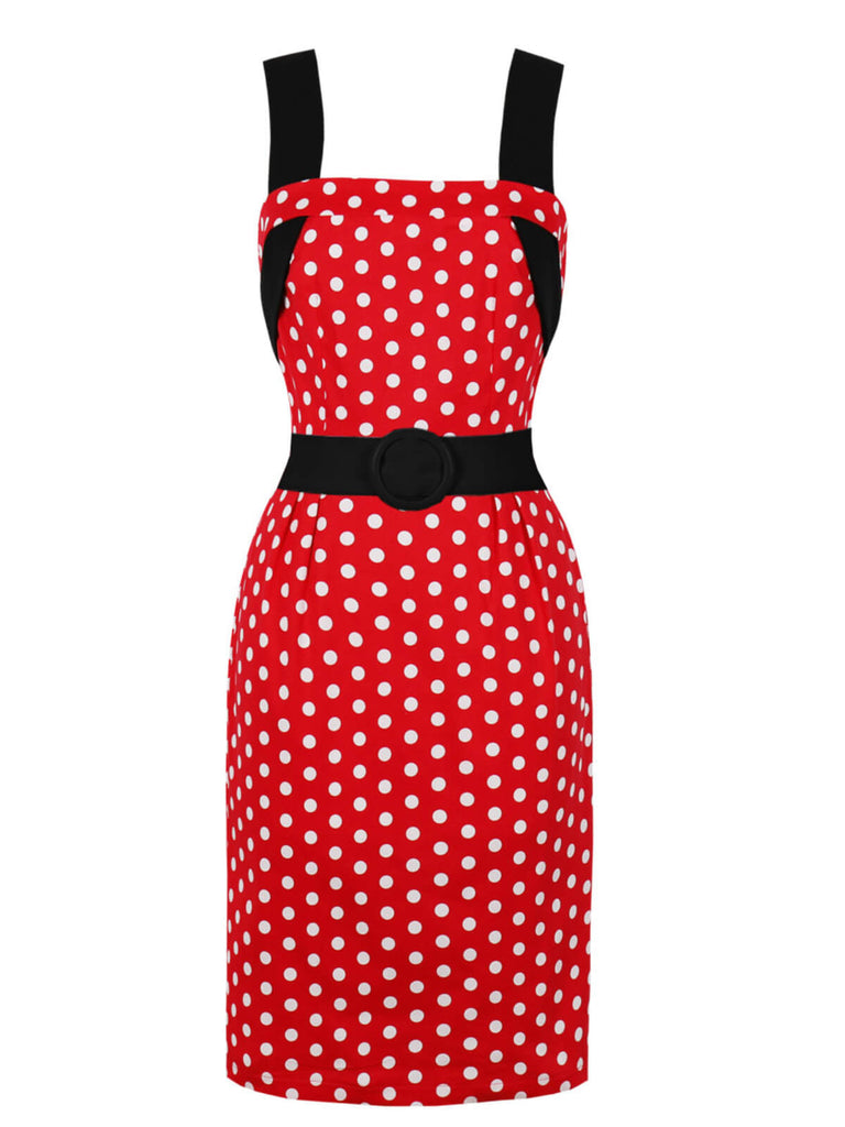 Red 1950s Polka Dot Patchwork Dress