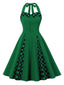 1950s Checkerboard Patchwork Halter Swing Dress
