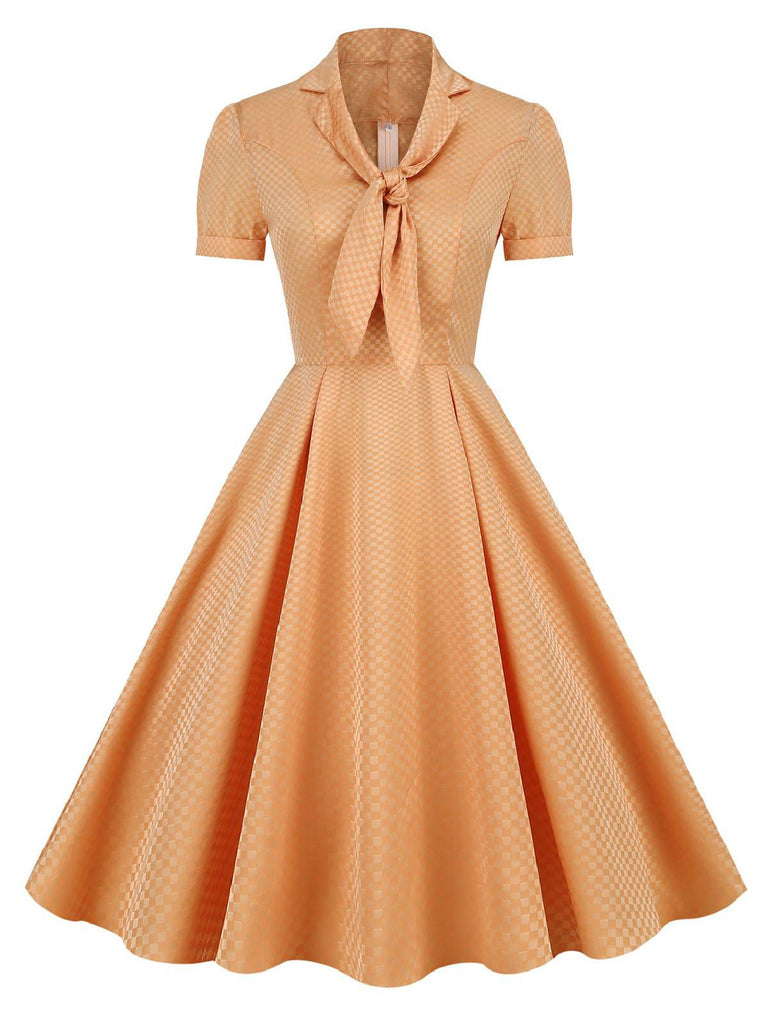 [Pre-sale] Orange 1950s Plaid Tie Collar Dress