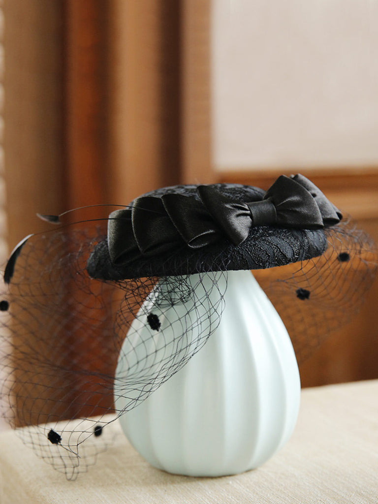 Retro Pearl Mesh Bow Vintage Hat