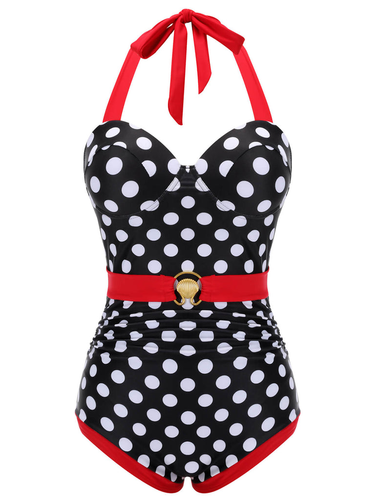 [Pre-Sale] Black & Red 1950s Dots Halter Swimsuit