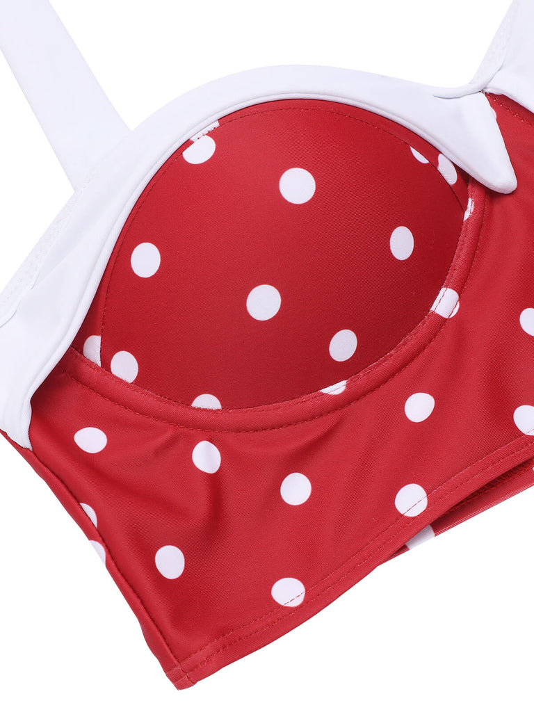 [Pre-Sale] White & Red 1950s Polka Dots Patchwork Swimsuit