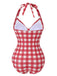 [Pre-Sale] Red 1950s Plaids Added Bowknot Swimsuit