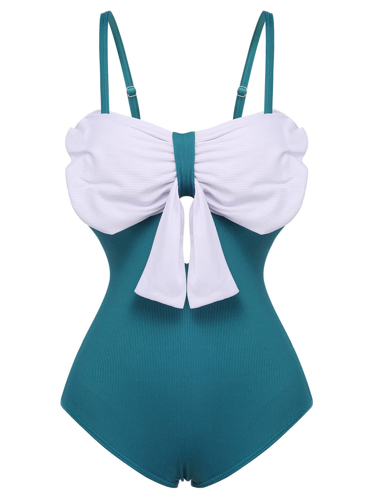 [Pre-Sale] Blue 1930s Bow Halter One-piece Swimsuit